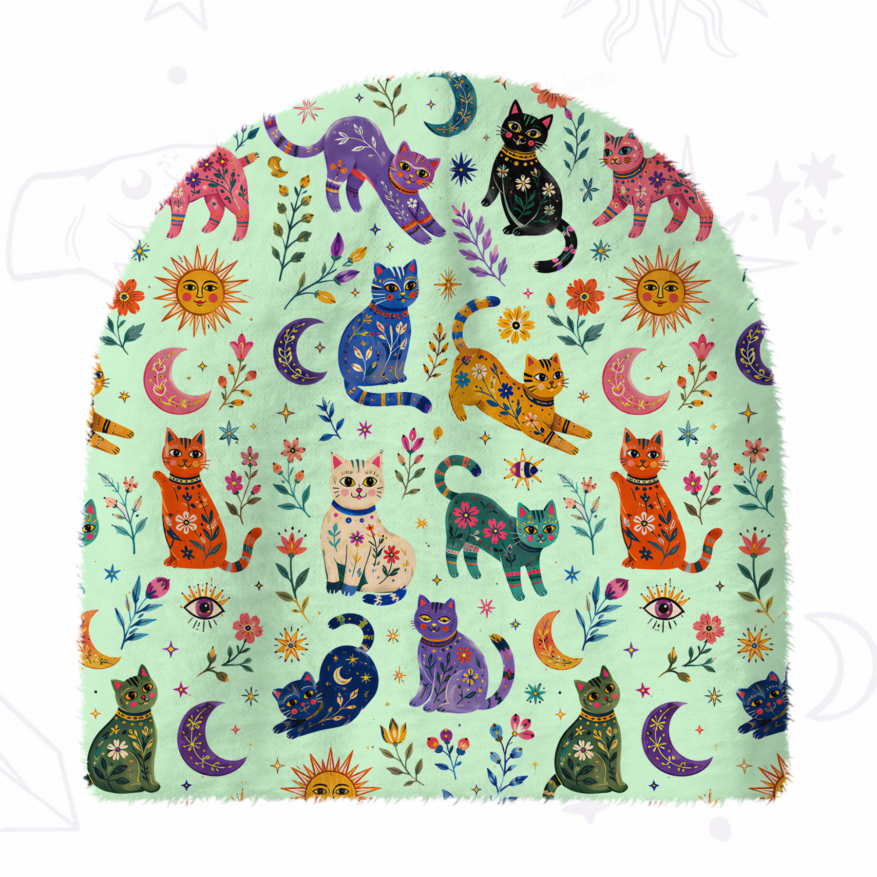 Purplehecate Rainbow Magic Cats Fuzzy Knit Beanie