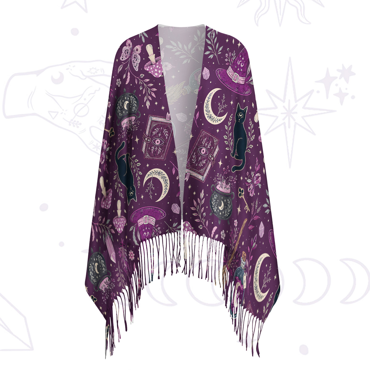 Purplehecate Witchcraft Spellbook Printed Fringe Scarf