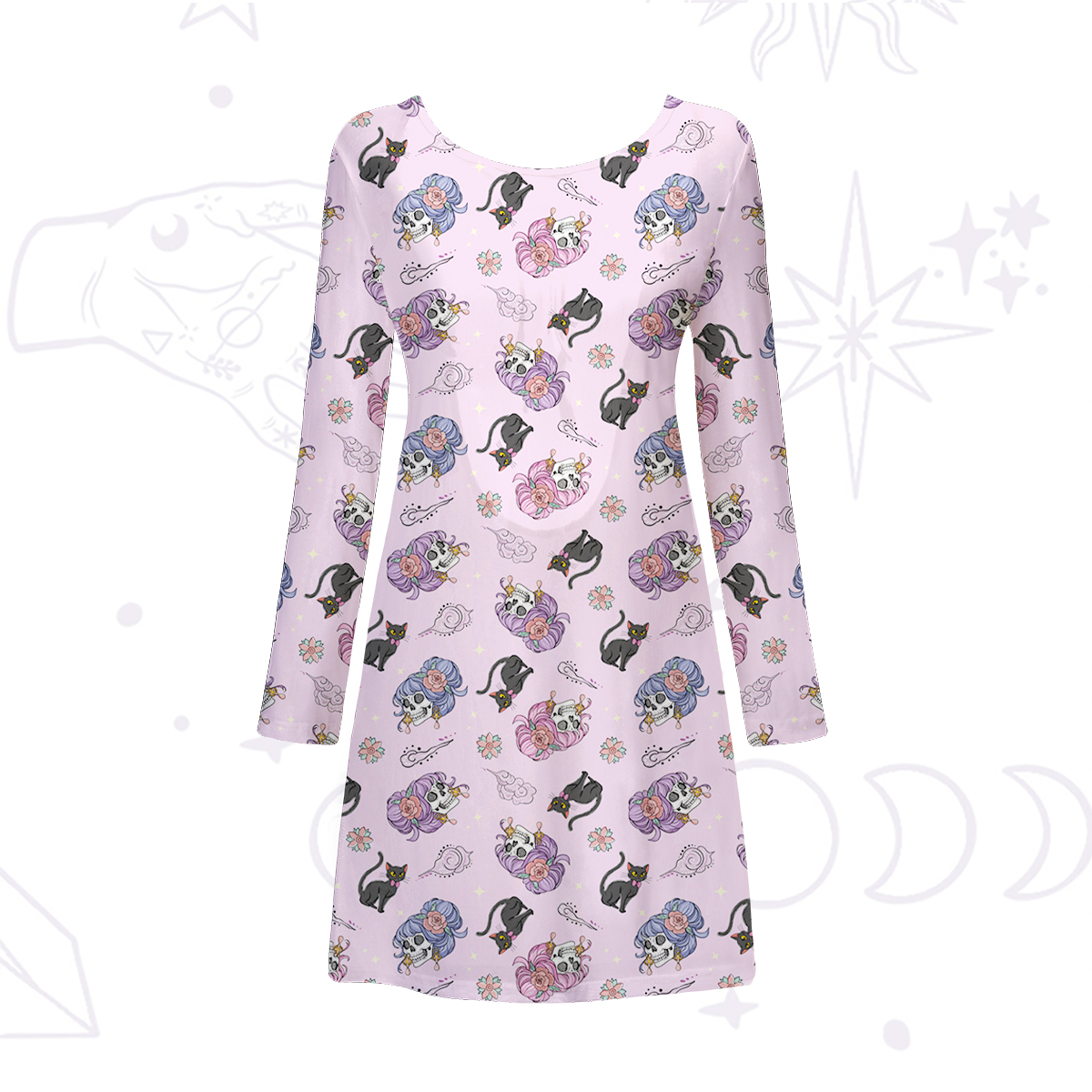 Purplehecate Magical Cat Skeleton Mom Beachwear Cover-Up Dress