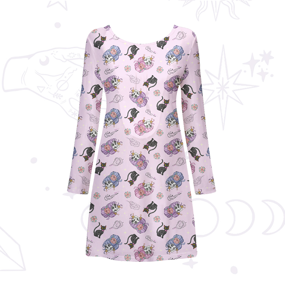 Purplehecate Magical Cat Skeleton Mom Beachwear Cover-Up Dress