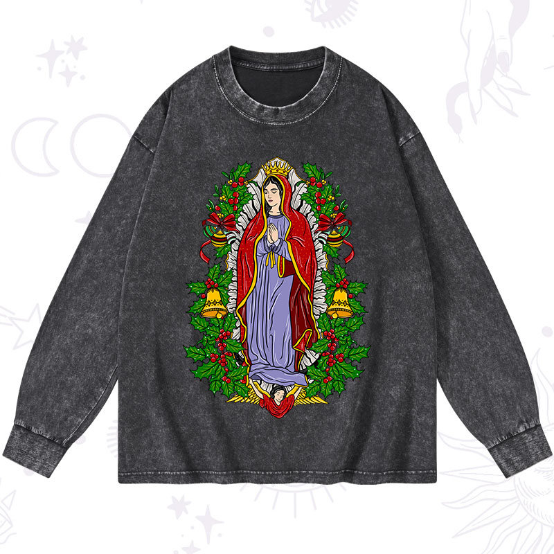 Purplehecate Christmas Mother Mary Washed Long Sleeve Shirt