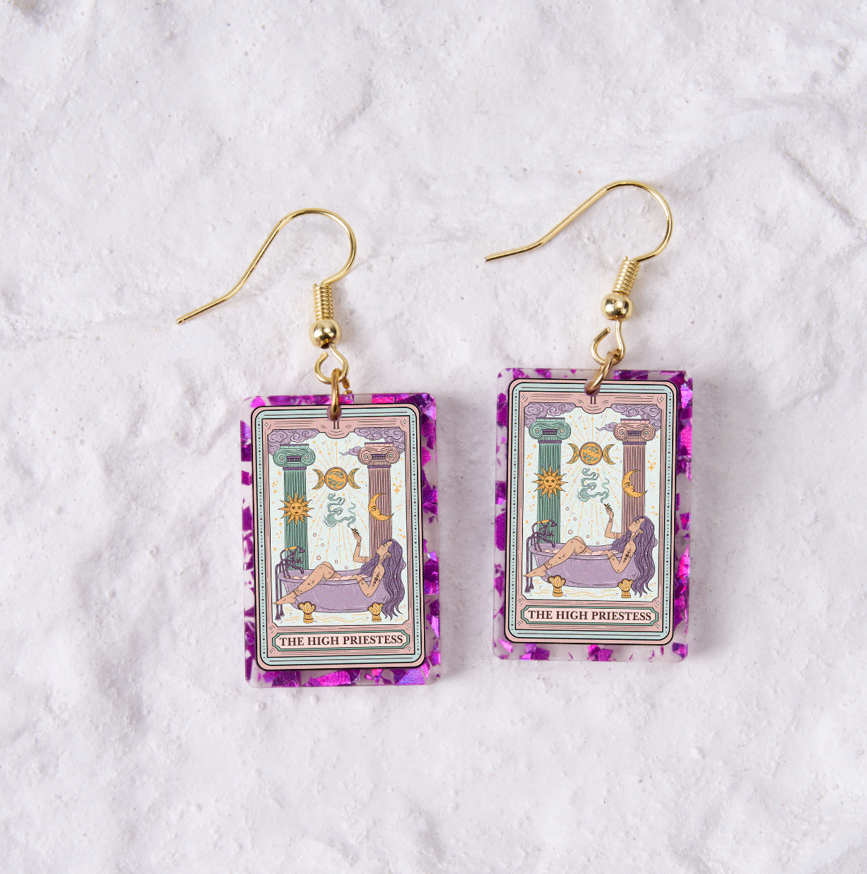 Purplehecate The High Priestess Tarot Purple Confetti Acrylic Earrings