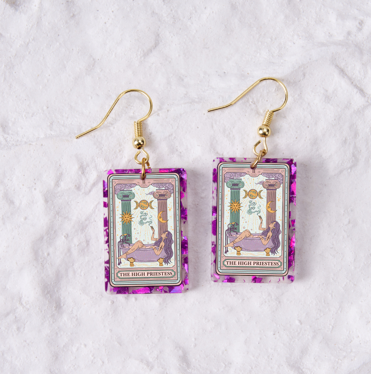Magic Purplehecate The High Priestess Tarot Purple Confetti Acrylic Earrings