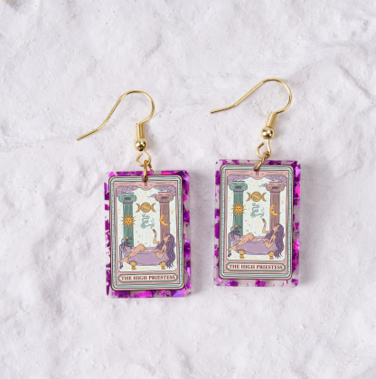 Purplehecate The High Priestess Tarot Purple Confetti Acrylic Earrings