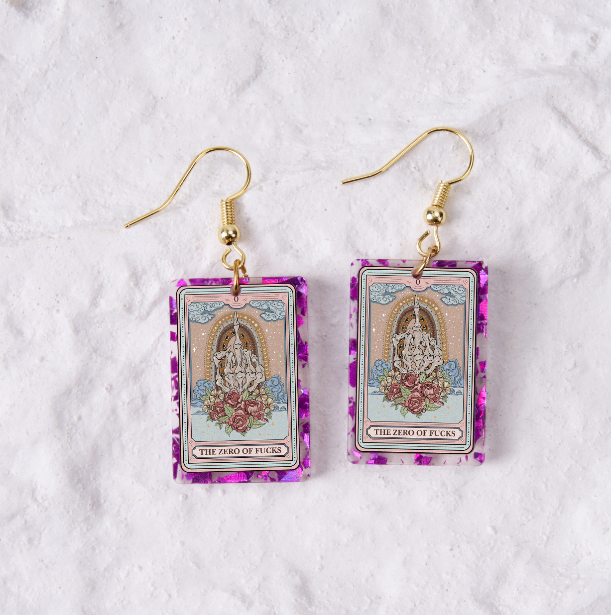 Magic Purplehecate The Zero Of Fucks Tarot Purple fragments Acrylic Earrings