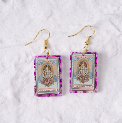 Purplehecate The Zero Of Fucks Tarot Purple fragments Acrylic Earrings