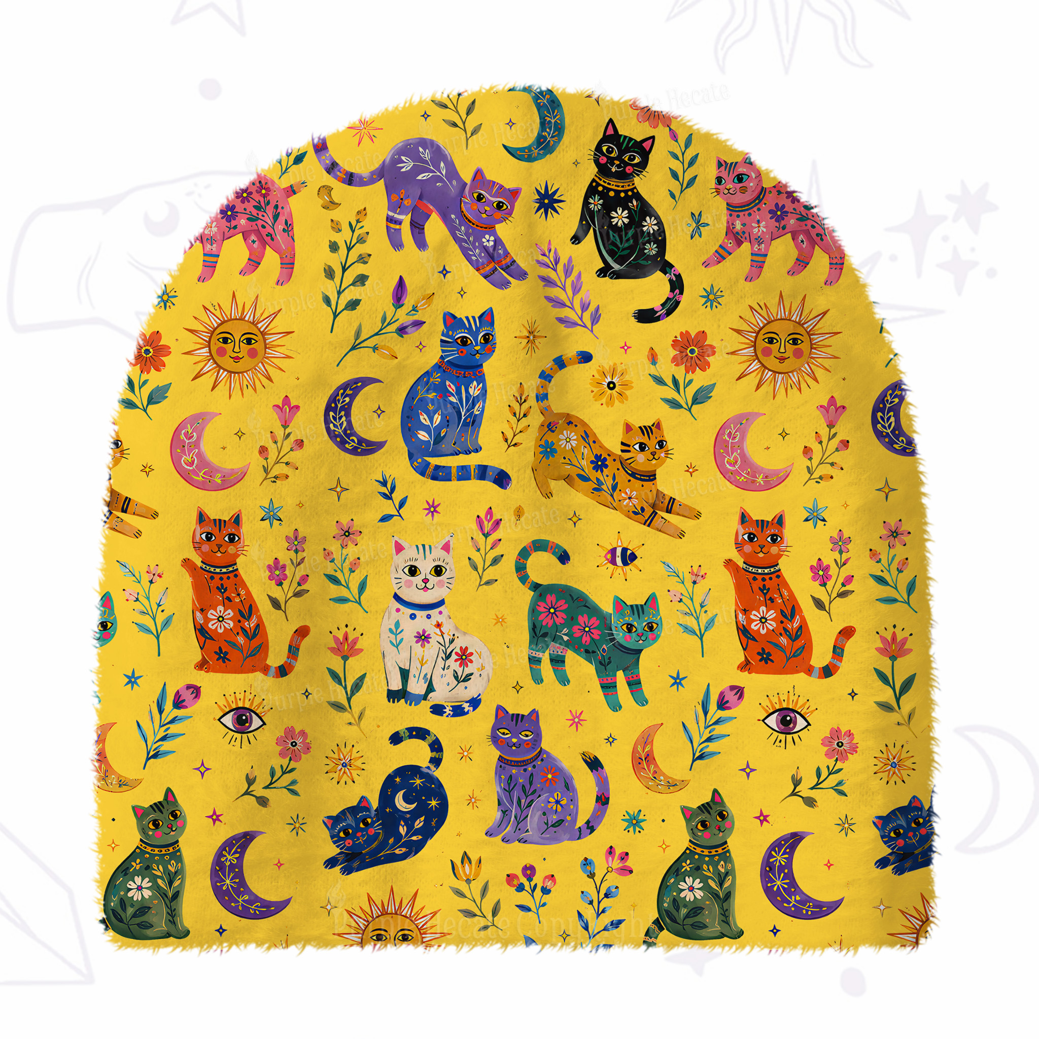 Purplehecate Rainbow Magic Cats Fuzzy Knit Beanie