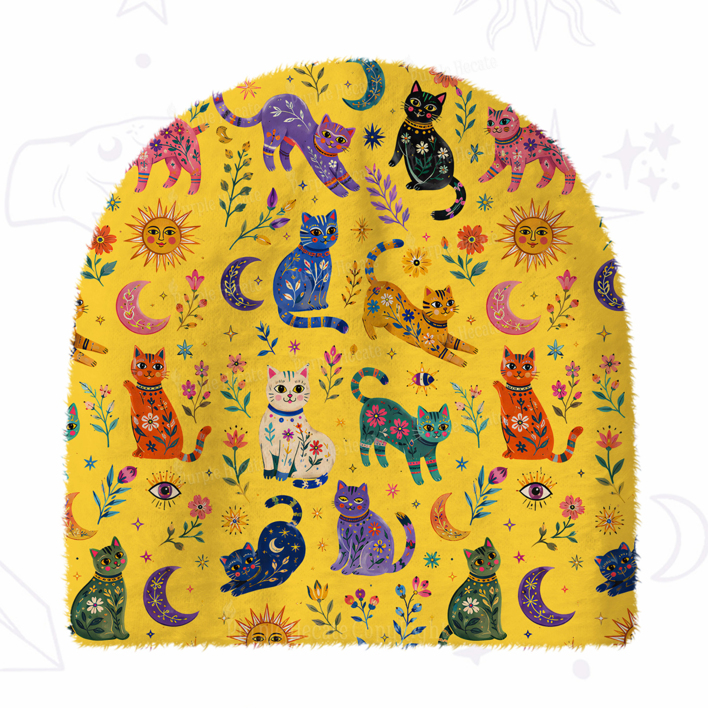 Purplehecate Rainbow Magic Cats Fuzzy Knit Beanie