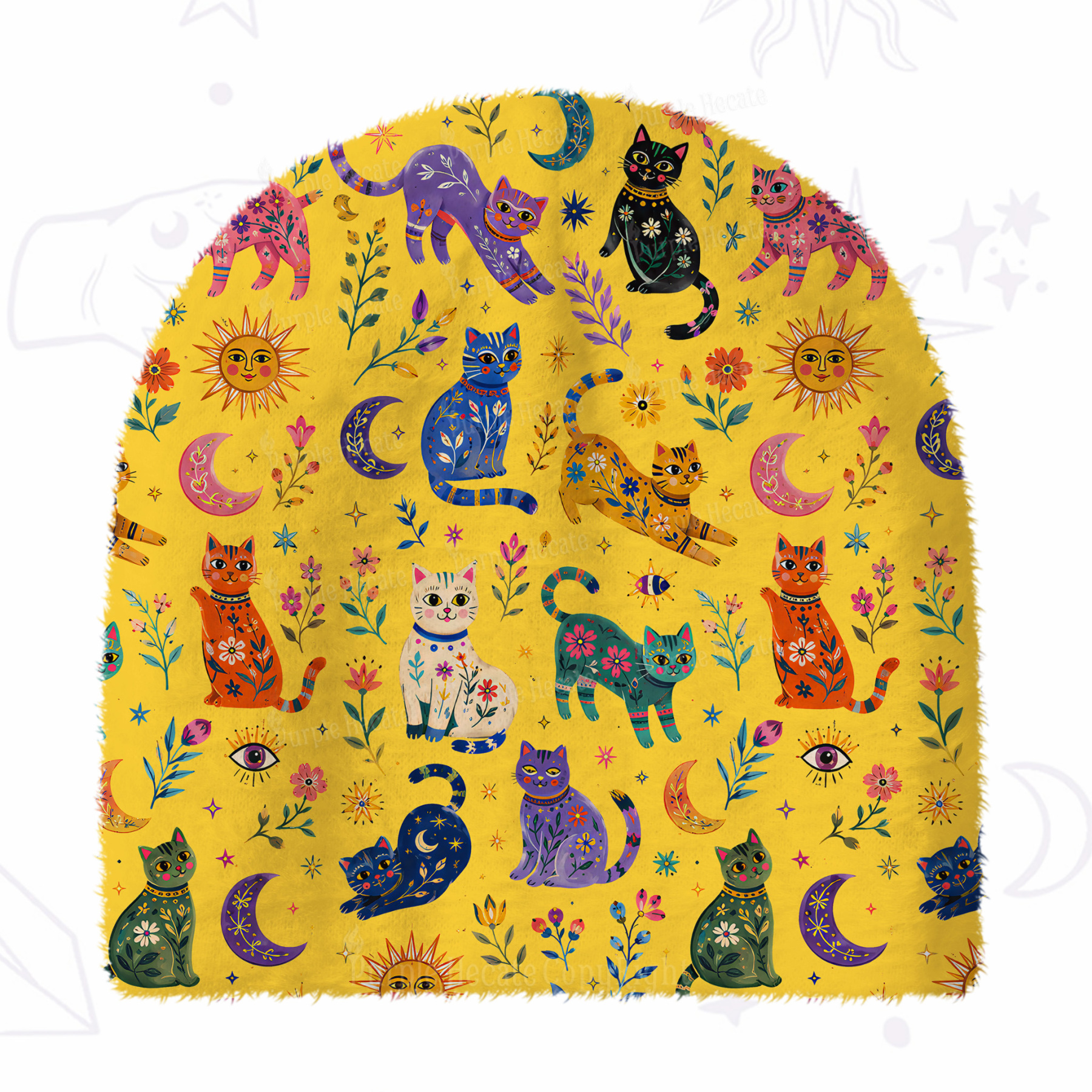 Purplehecate Rainbow Magic Cats Fuzzy Knit Beanie