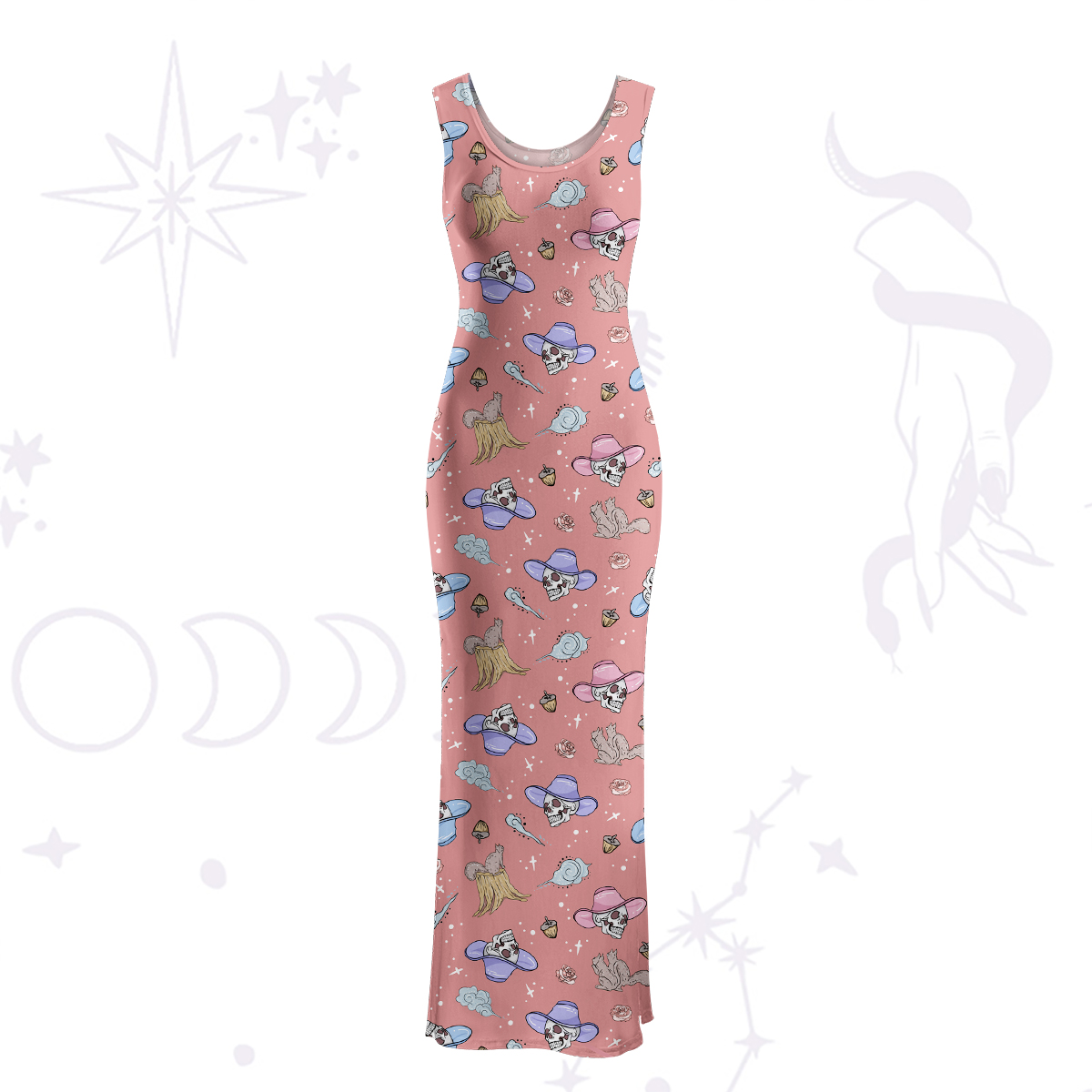 Purplehecate Magical Cowboy Skull Maxi Tank Beachwear Dress