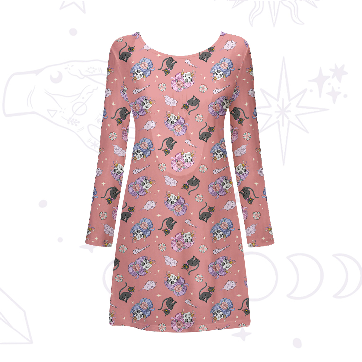 Purplehecate Magical Cat Skeleton Mom Beachwear Cover-Up Dress