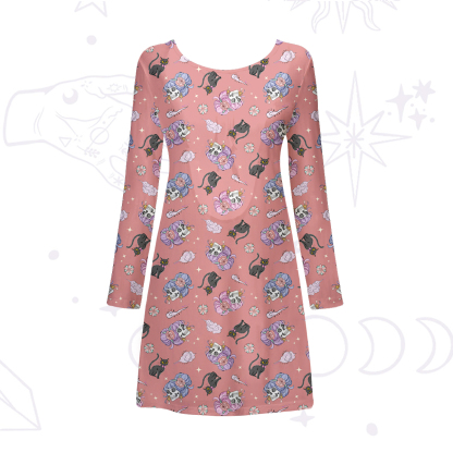 Purplehecate Magical Cat Skeleton Mom Beachwear Cover-Up Dress