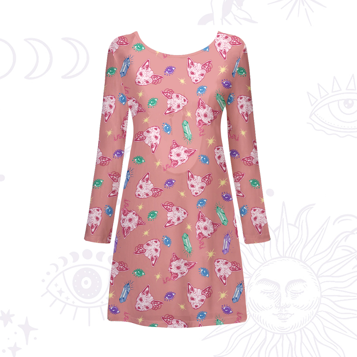 Purplehecate Crystal Cat Skull Beachwear Cover-Up Dress