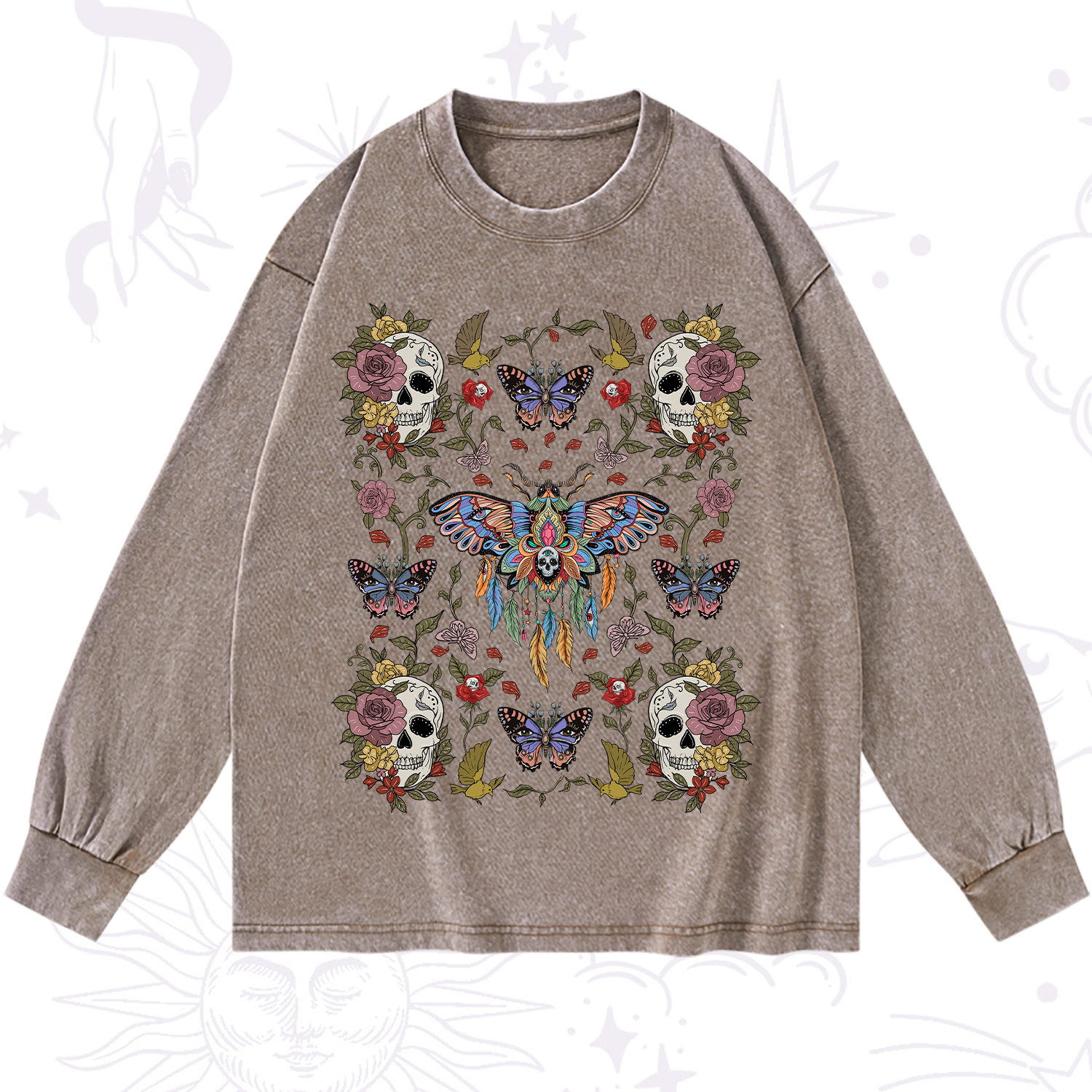 Purplehecate Moths Dancing Washed Long Sleeve Shirt