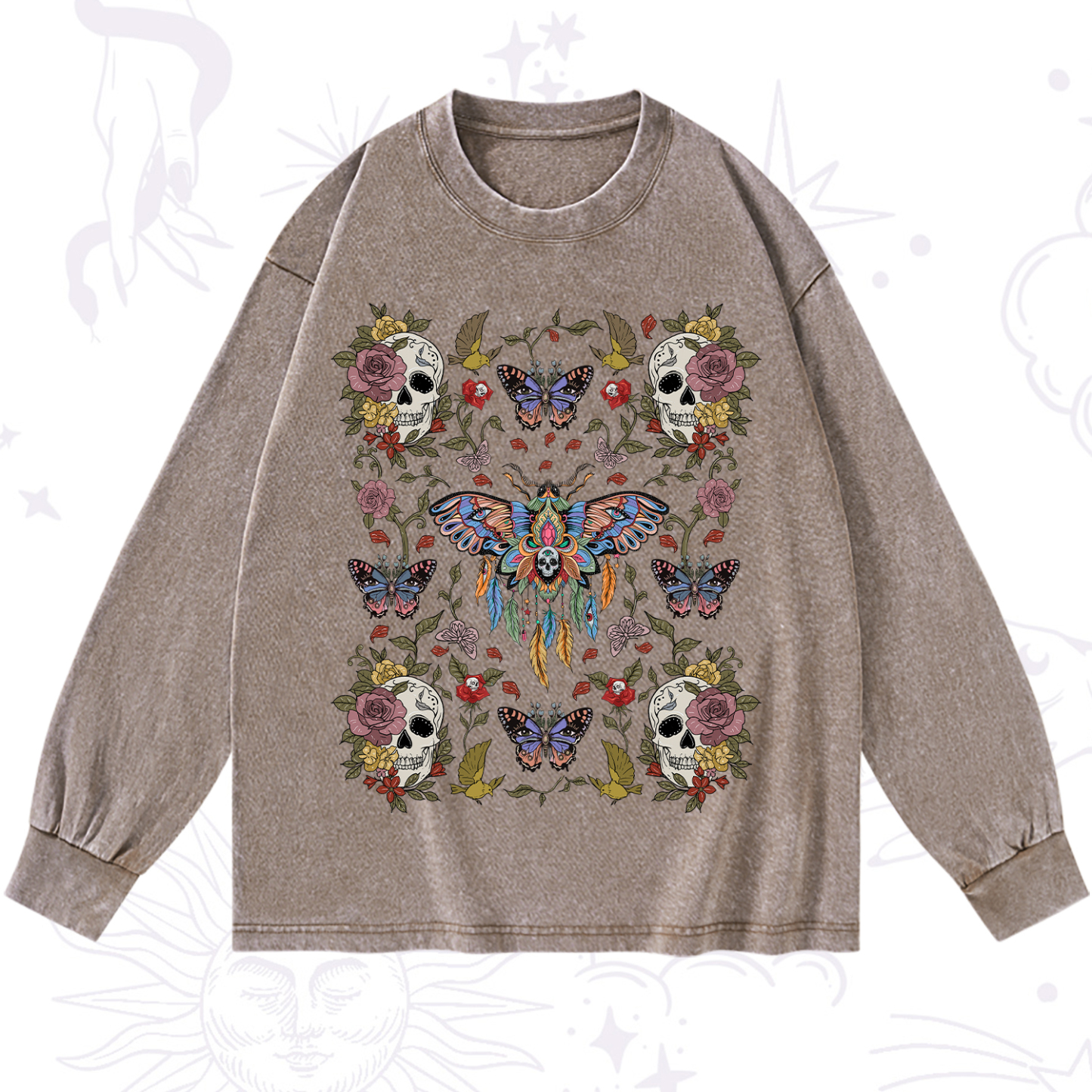 Purplehecate Moths Dancing Washed Long Sleeve Shirt