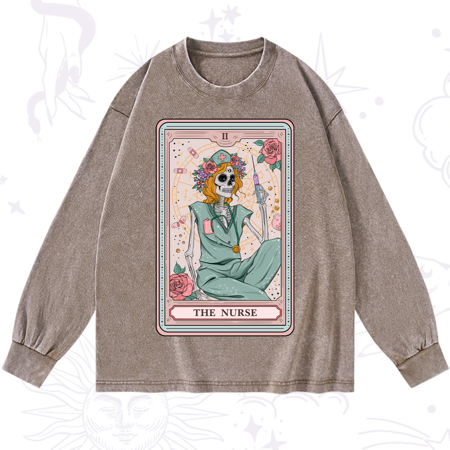 Purplehecate The Nurse Tarot Card Washed Long Sleeve Shirt