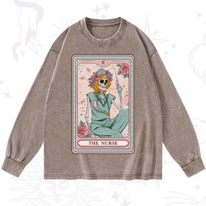 Purplehecate The Nurse Tarot Card Washed Long Sleeve Shirt