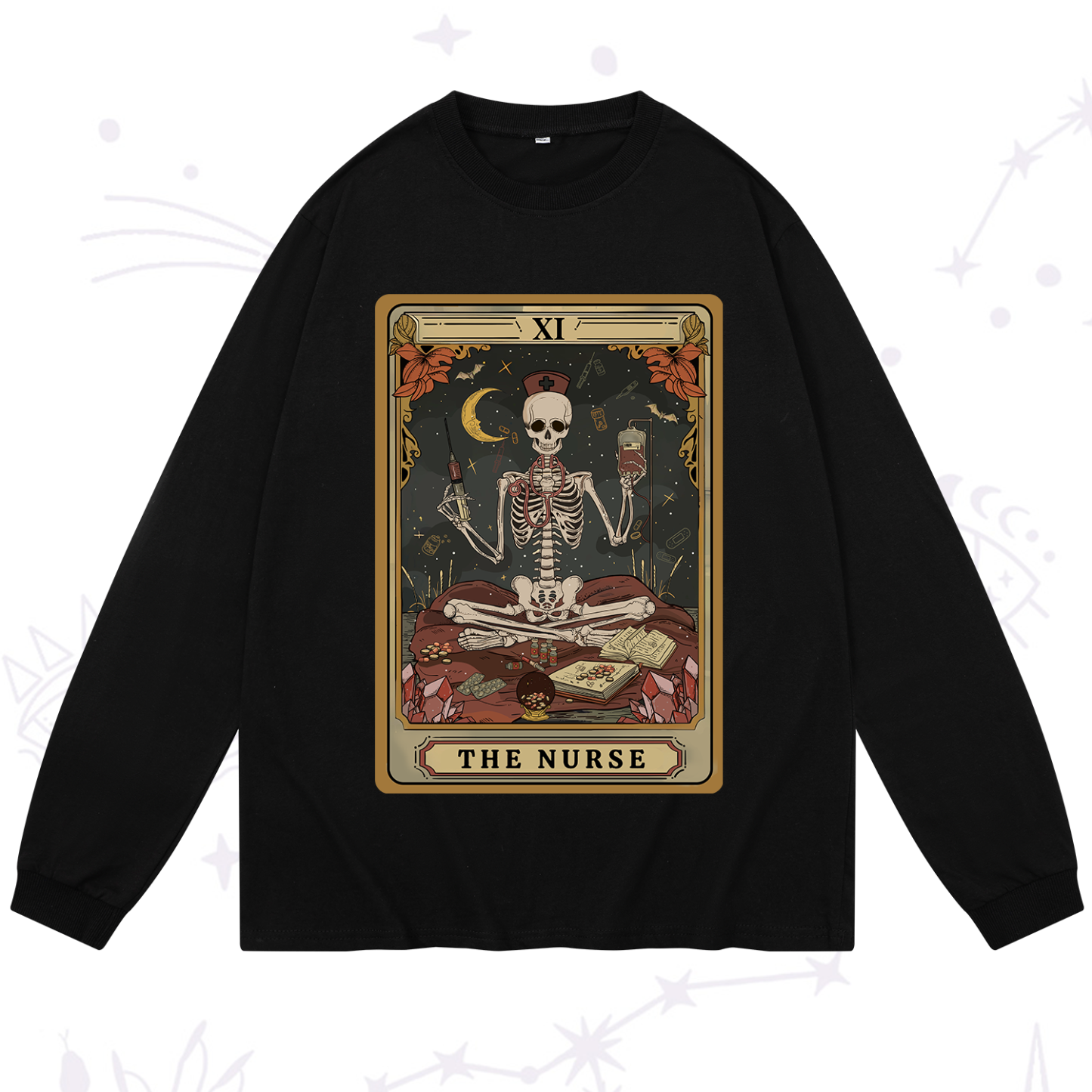 Purplehecate The Nurse Skeleton Tarot Long Sleeve T-Shirt