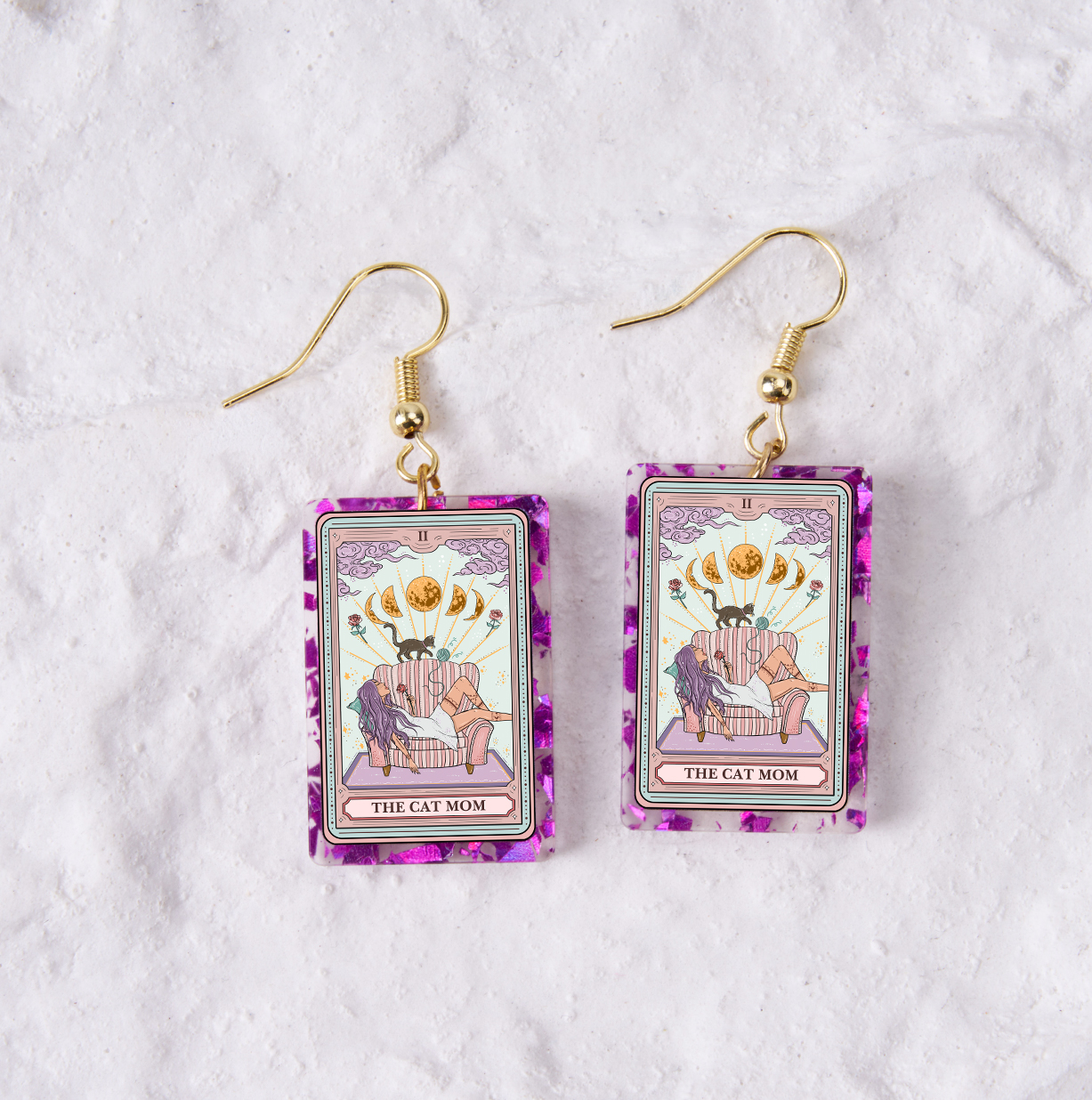 Purplehecate The Cat Mom Tarot Purple fragments Acrylic Earrings