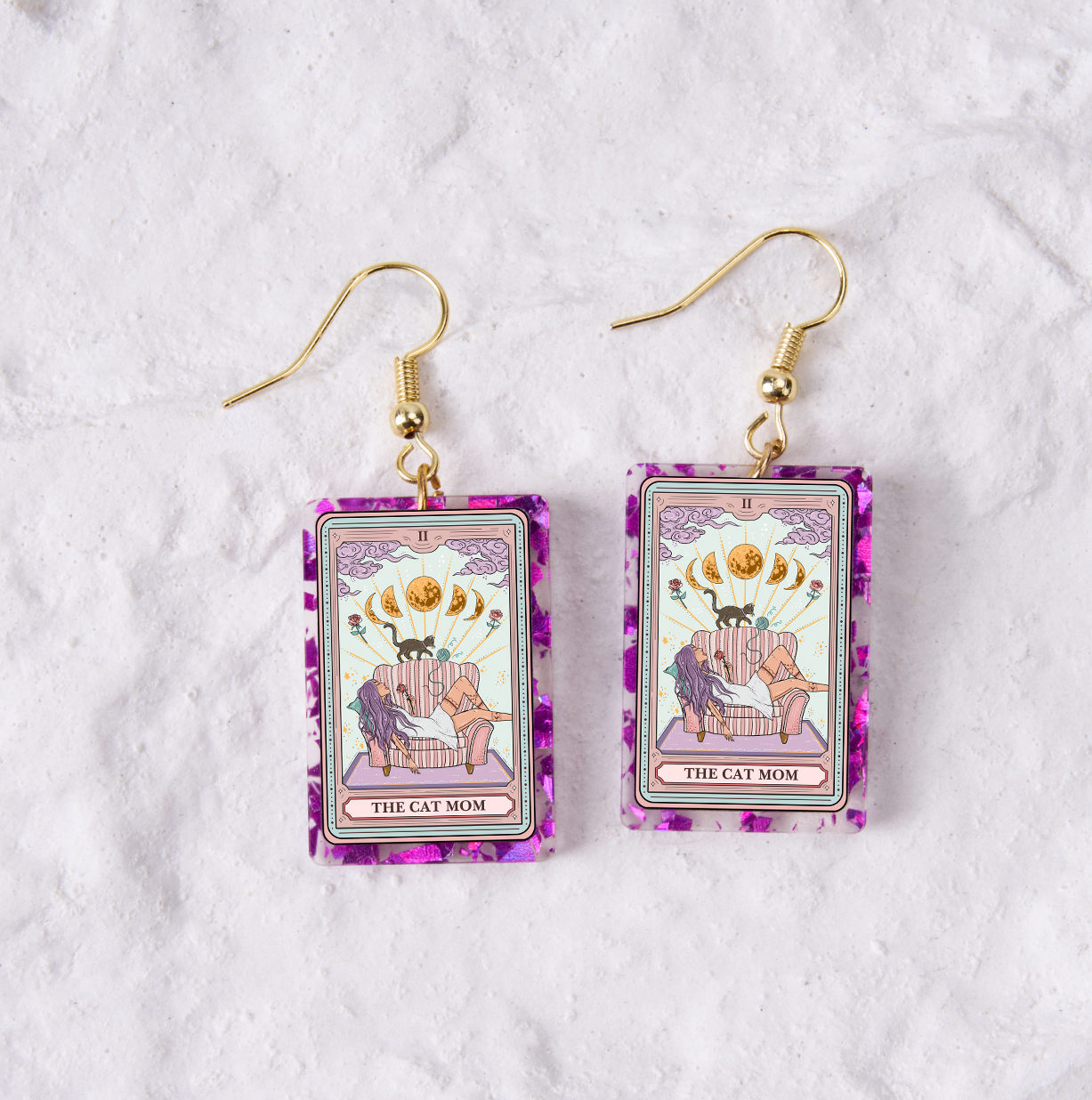 Magic Purplehecate The Cat Mom Tarot Purple fragments Acrylic Earrings