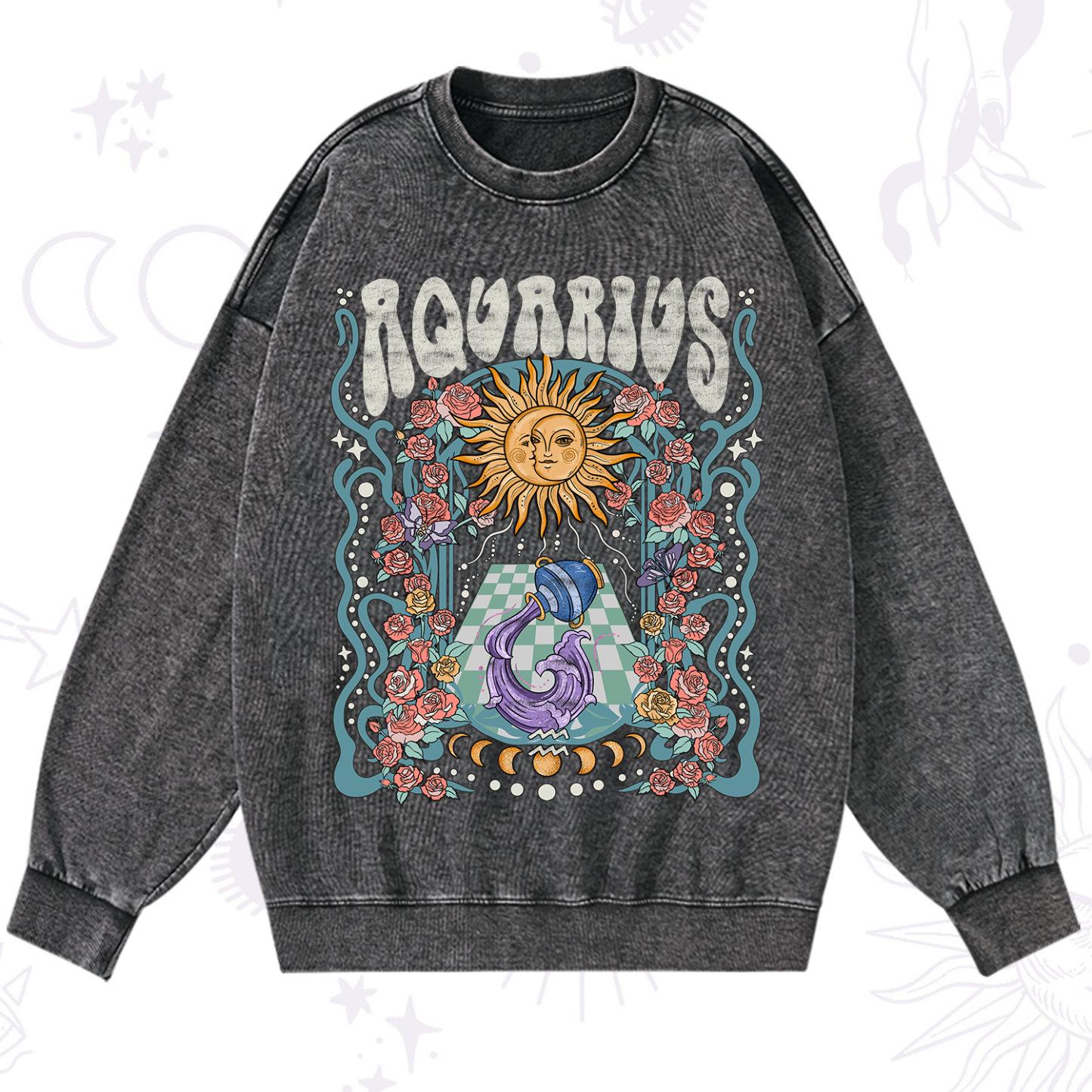 Magic Purplehecate Aquarius Spirit Zodiac Washed Sweatshirt