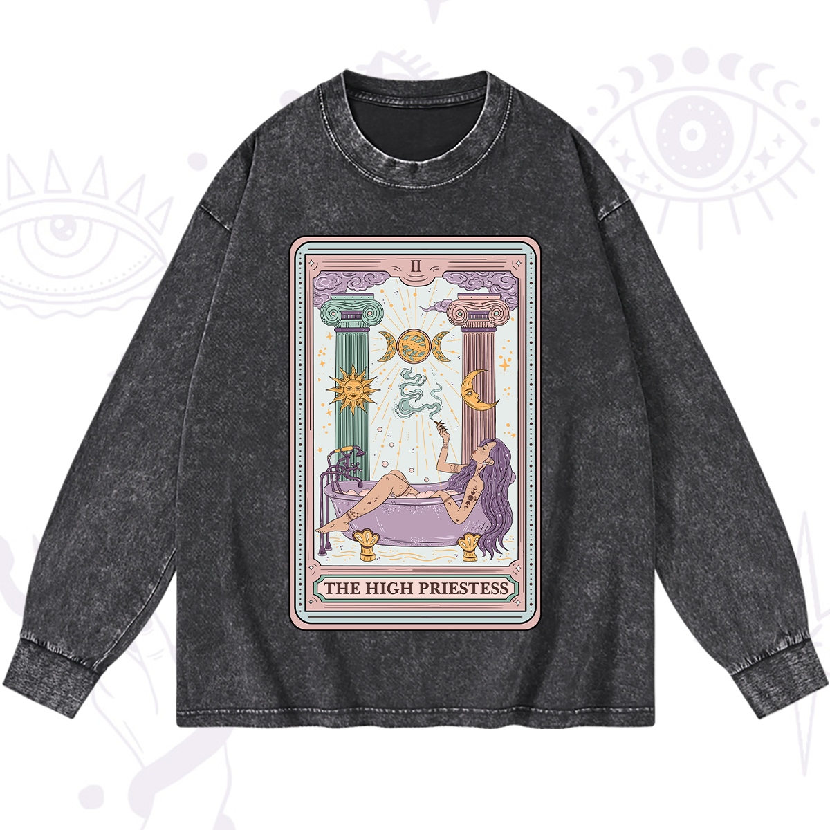 Magic Purplehecate The High Priestess Tarot Washed Long Sleeve Shirt