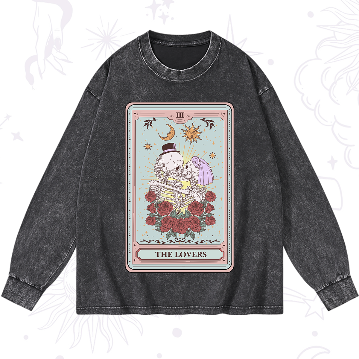 Magic Purplehecate The Lovers Tarot Washed Long Sleeve Shirt