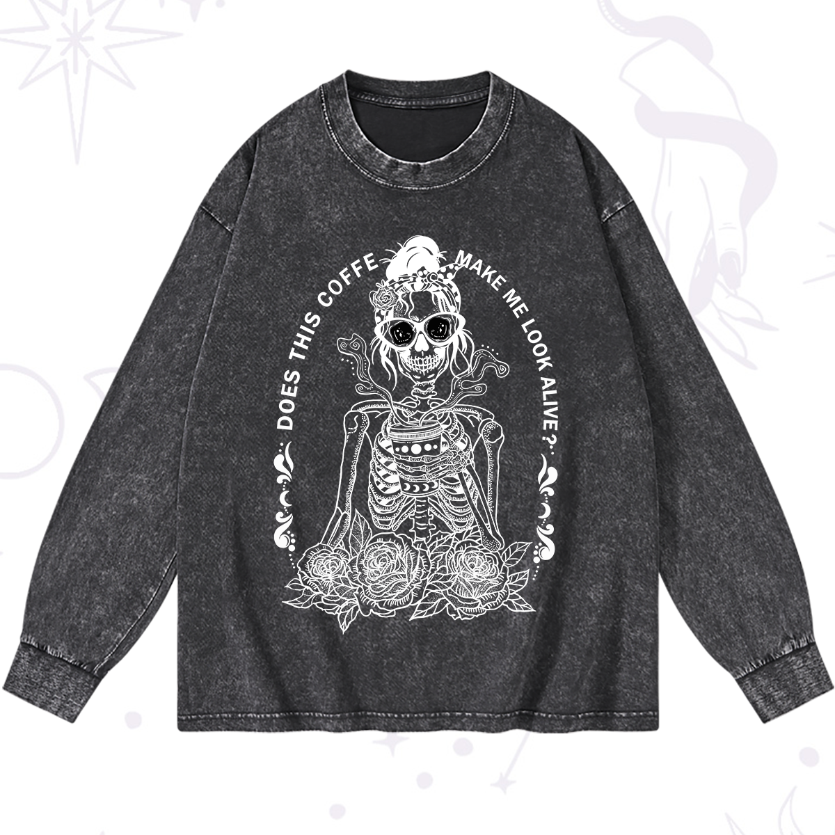 Magic Purplehecate Does This Coffee Make Me Look Alive Washed Long Sleeve Shirt