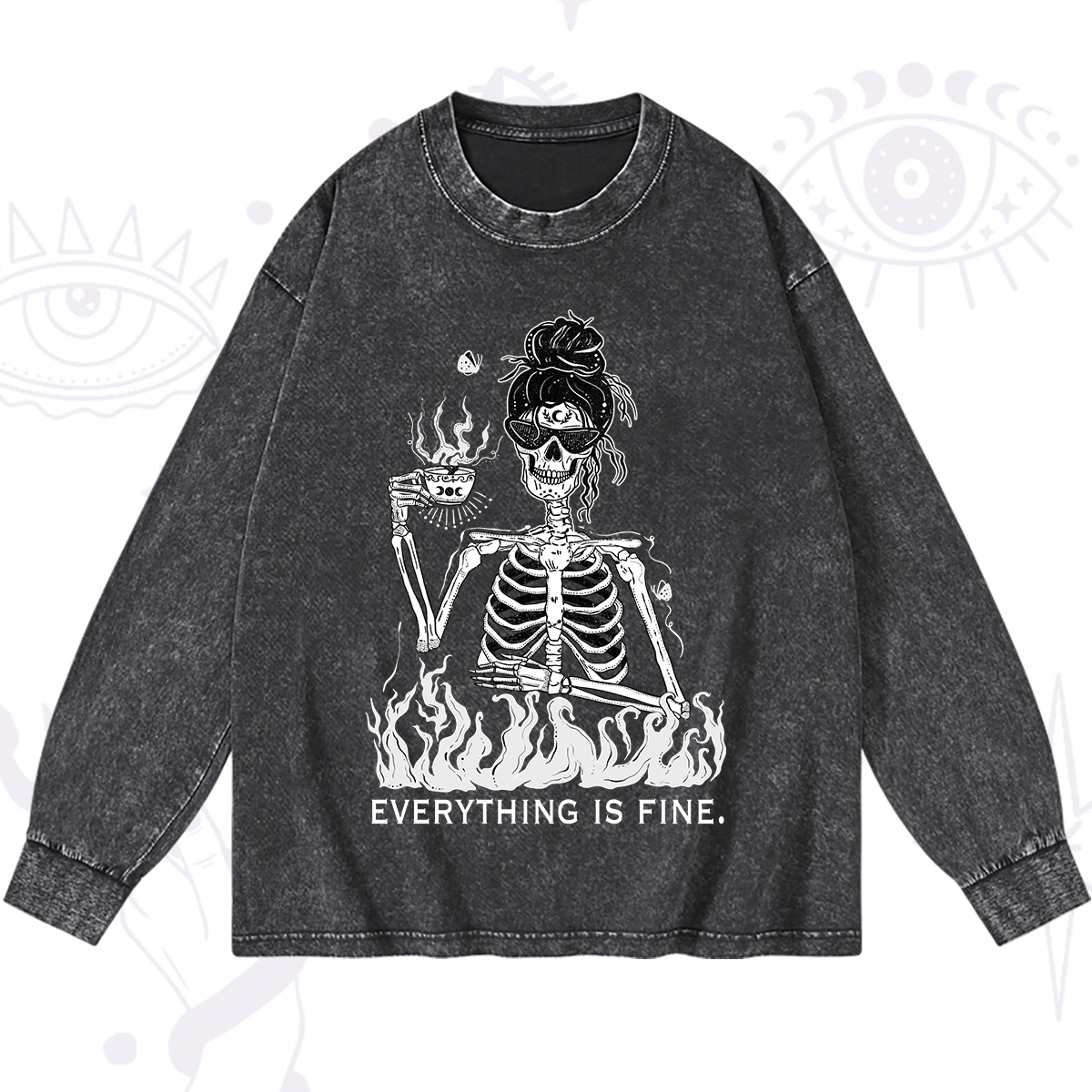 Magic Purplehecate Everything Is Fine Washed Long Sleeve Shirt