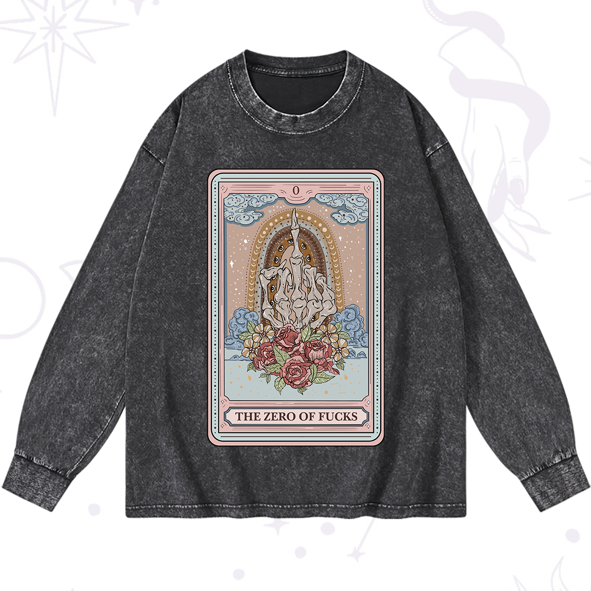 Magic Purplehecate The Zero Of Fucks Tarot Washed Long Sleeve Shirt
