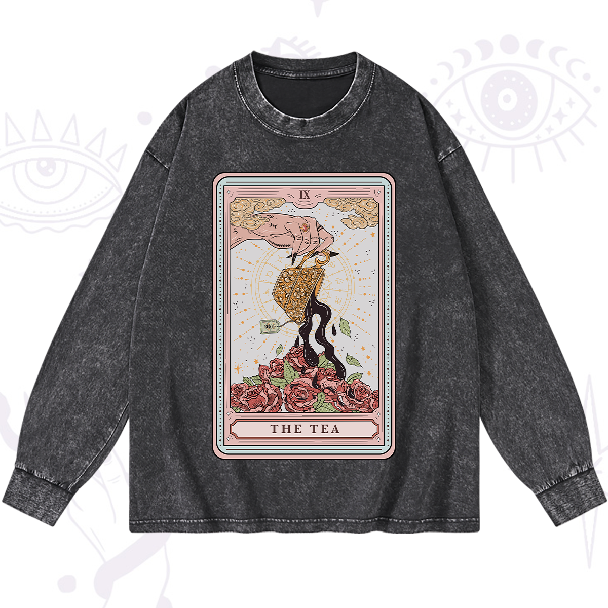 Magic Purplehecate The Tea Food Tarot Washed Long Sleeve Shirt