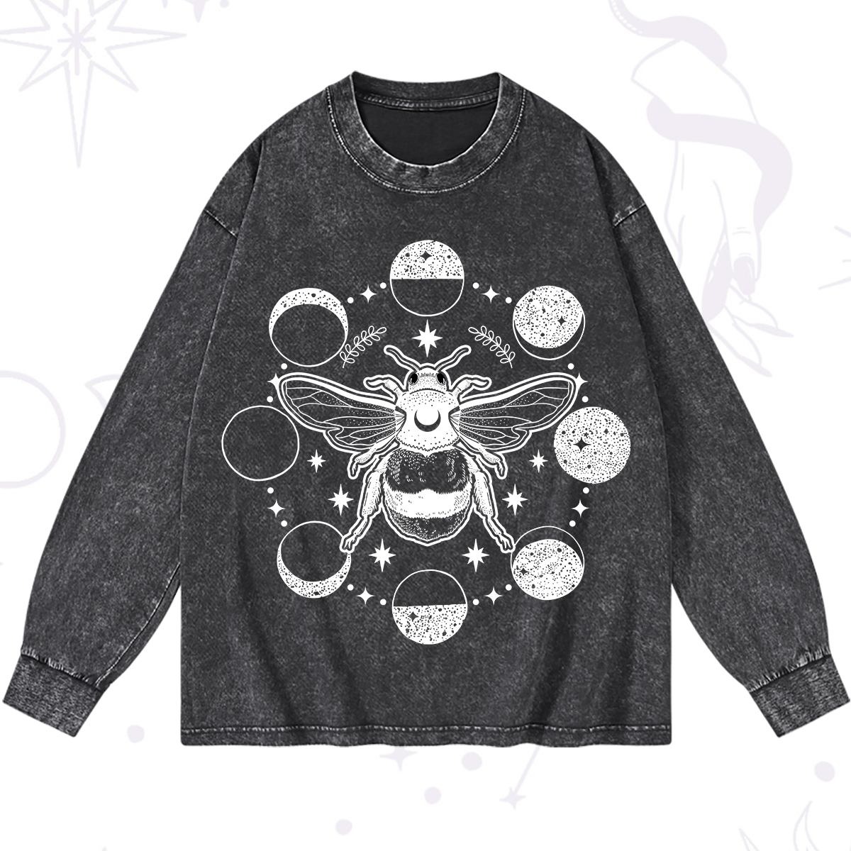 Magic Purplehecate Moon Bee Washed Long Sleeve Shirt