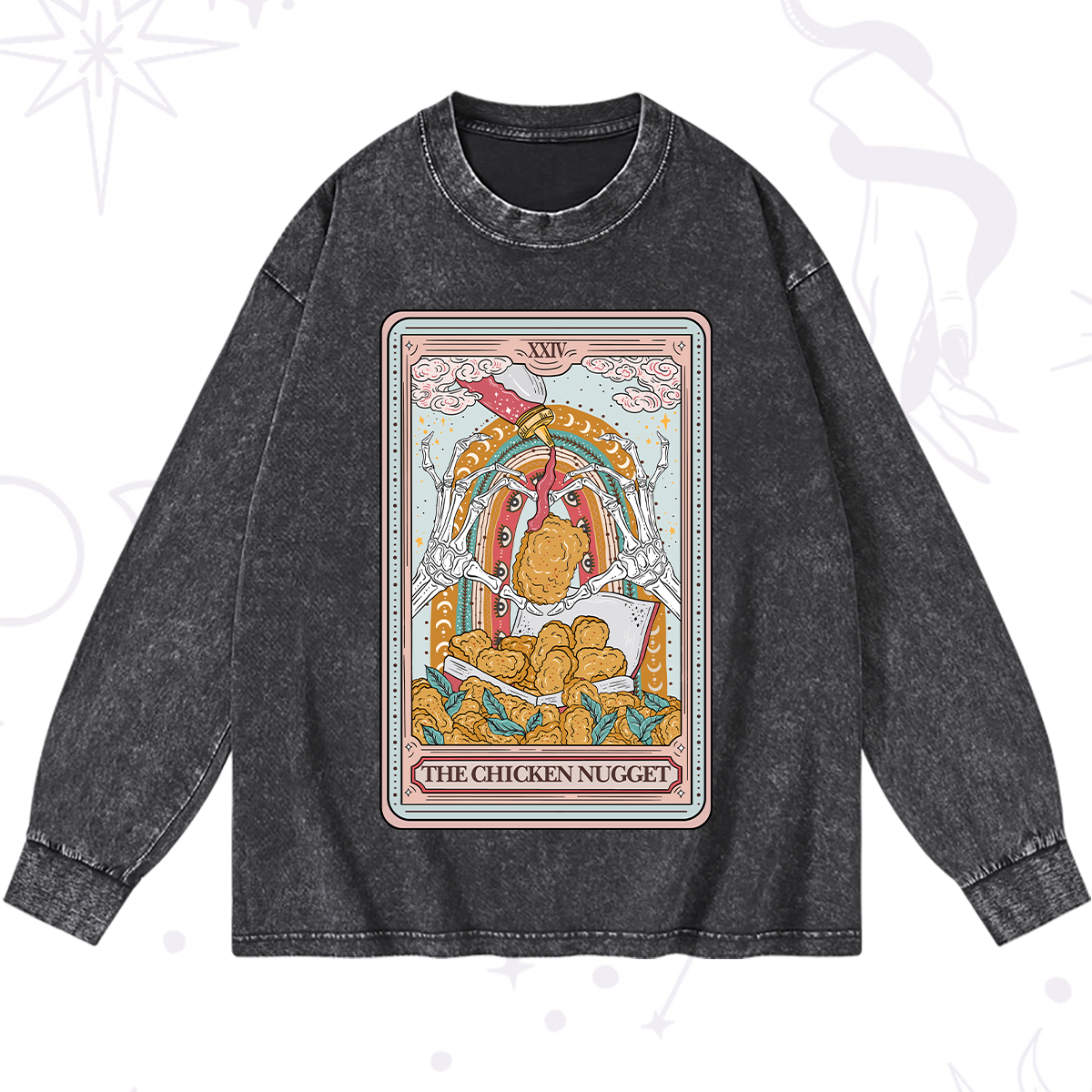 Magic Purplehecate The Chicken Nugget Food Tarot Washed Long Sleeve Shirt