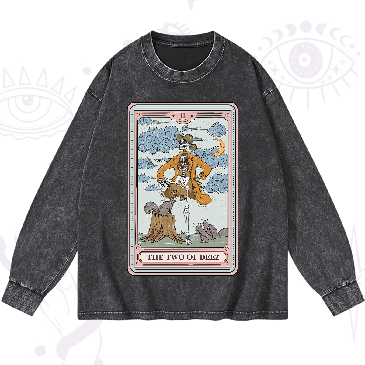Magic Purplehecate The Two Of Deez Tarot Washed Long Sleeve Shirt