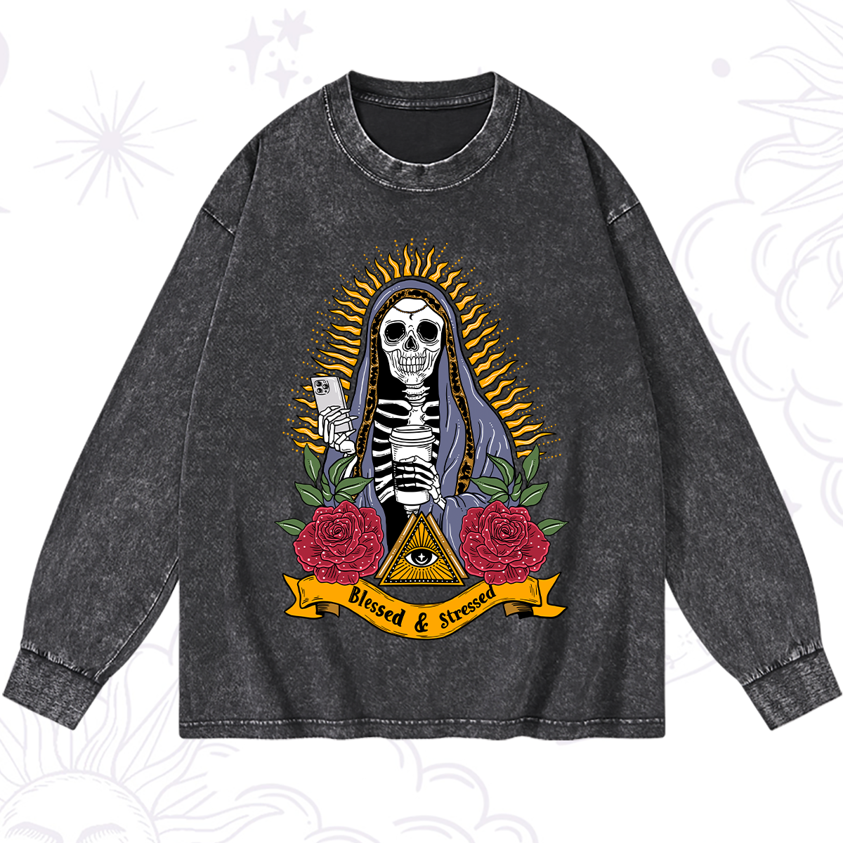 Magic Purplehecate Blessed And Stressed Washed Long Sleeve Shirt