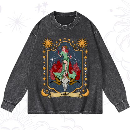 Purplehecate Aries Zodiac Washed Long Sleeve Shirt