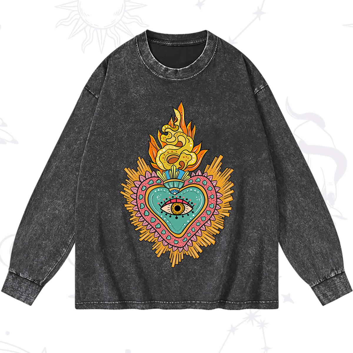 Magic Purplehecate Rainbow Sacred Heart Washed Long Sleeve Shirt