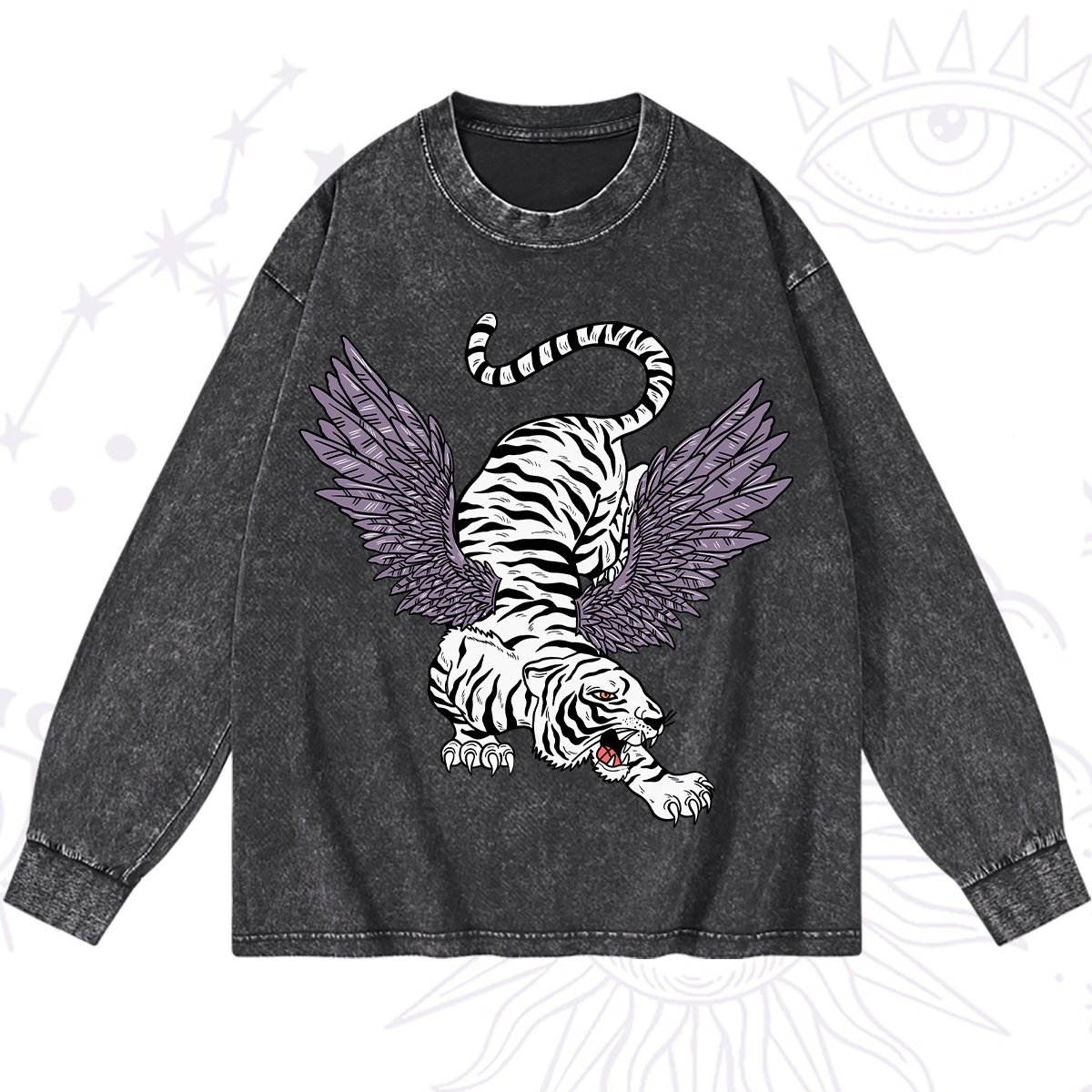 Magic Purplehecate Tiger With Wings Washed Long Sleeve Shirt