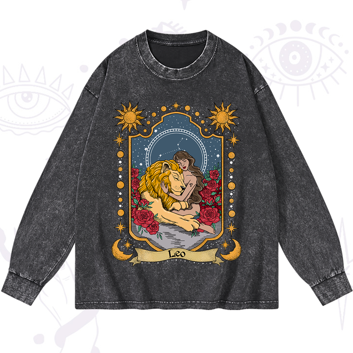 Magic Purplehecate Leo Zodiac Washed Long Sleeve Shirt