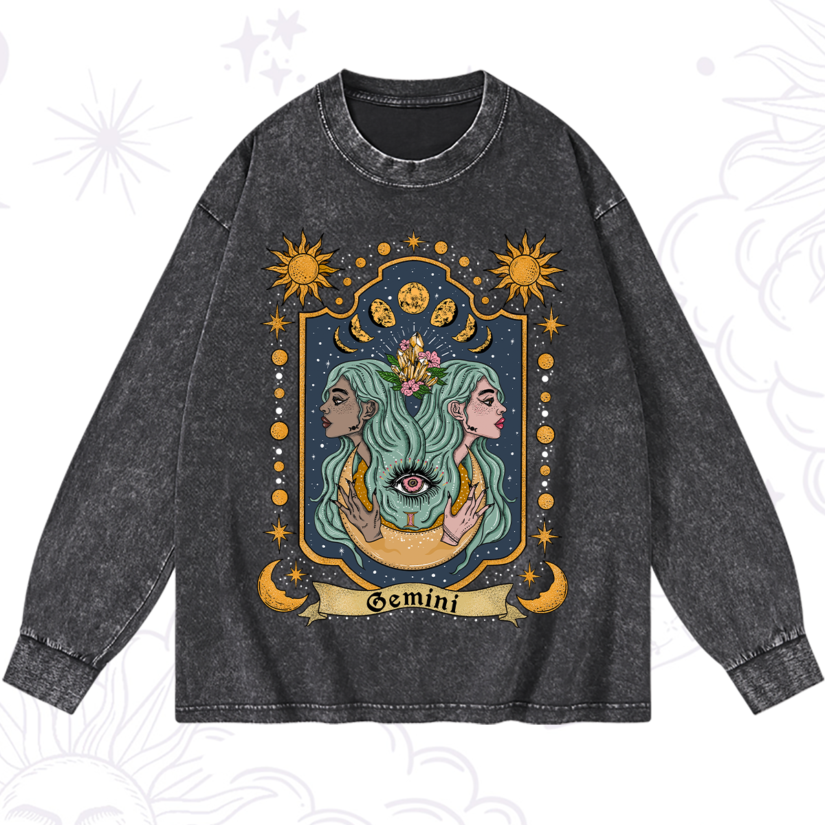 Magic Purplehecate Gemini Zodiac Washed Long Sleeve Shirt