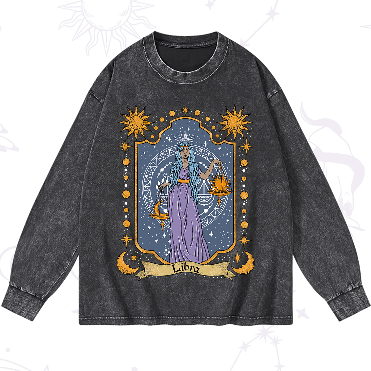 Magic Purplehecate Libra Zodiac Washed Long Sleeve Shirt