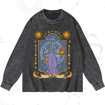 Purplehecate Libra Zodiac Washed Long Sleeve Shirt