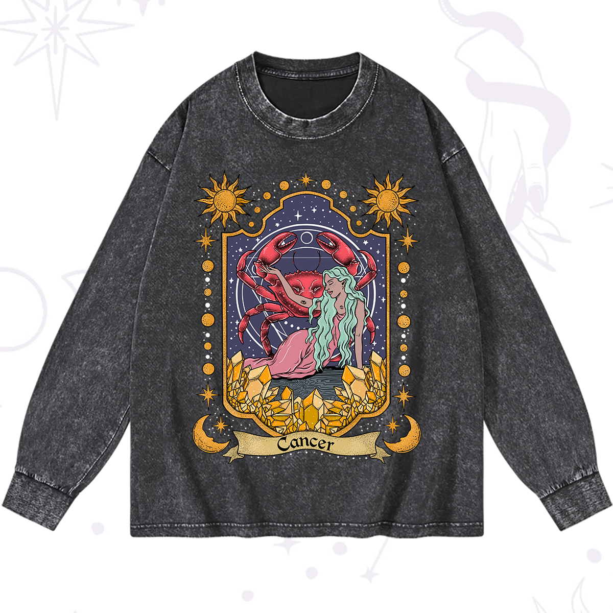 Magic Purplehecate Cancer Zodiac Washed Long Sleeve Shirt