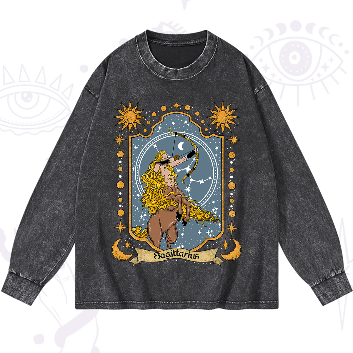Magic Purplehecate Sagittarius Zodiac Washed Long Sleeve Shirt