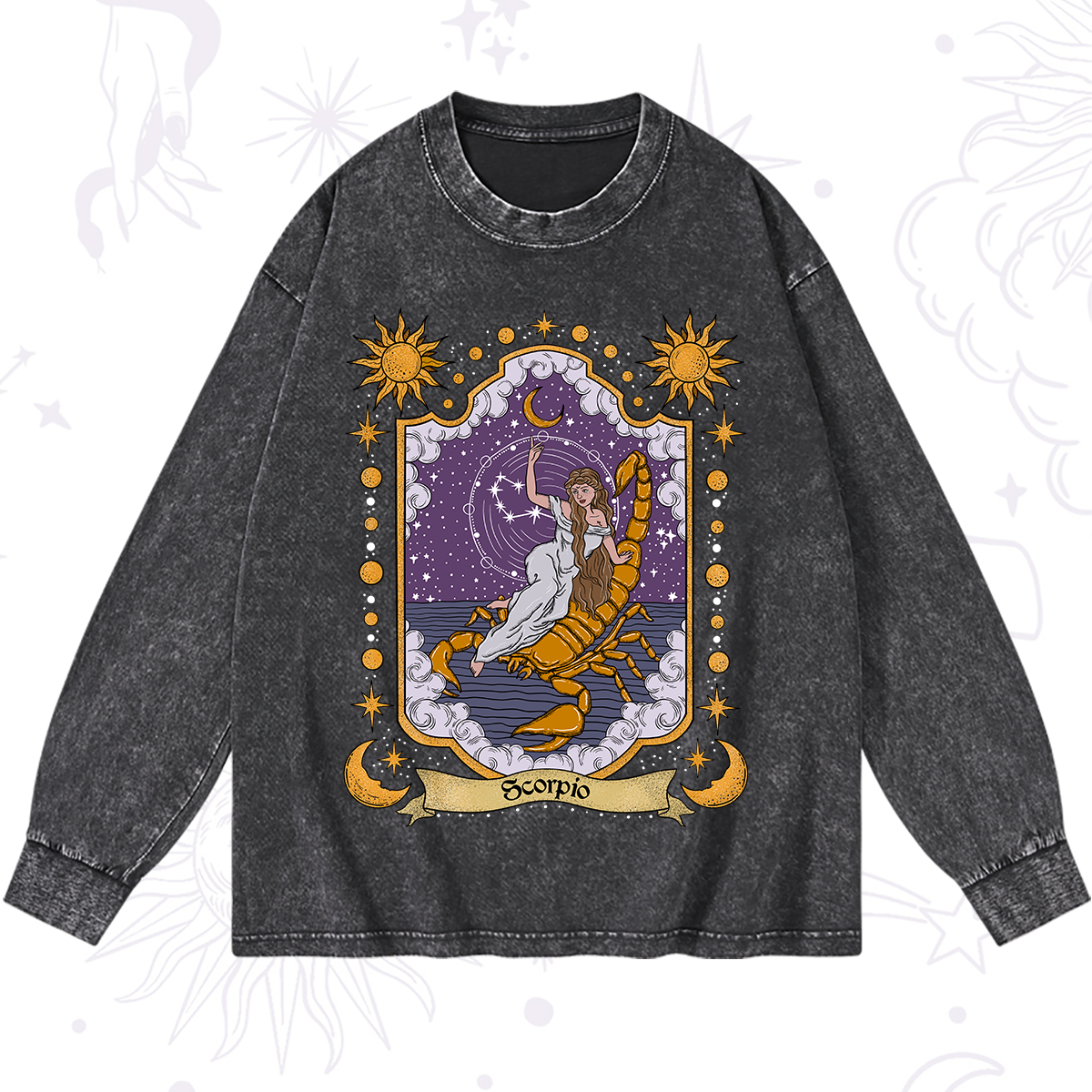 Magic Purplehecate Scorpio Zodiac Washed Long Sleeve Shirt