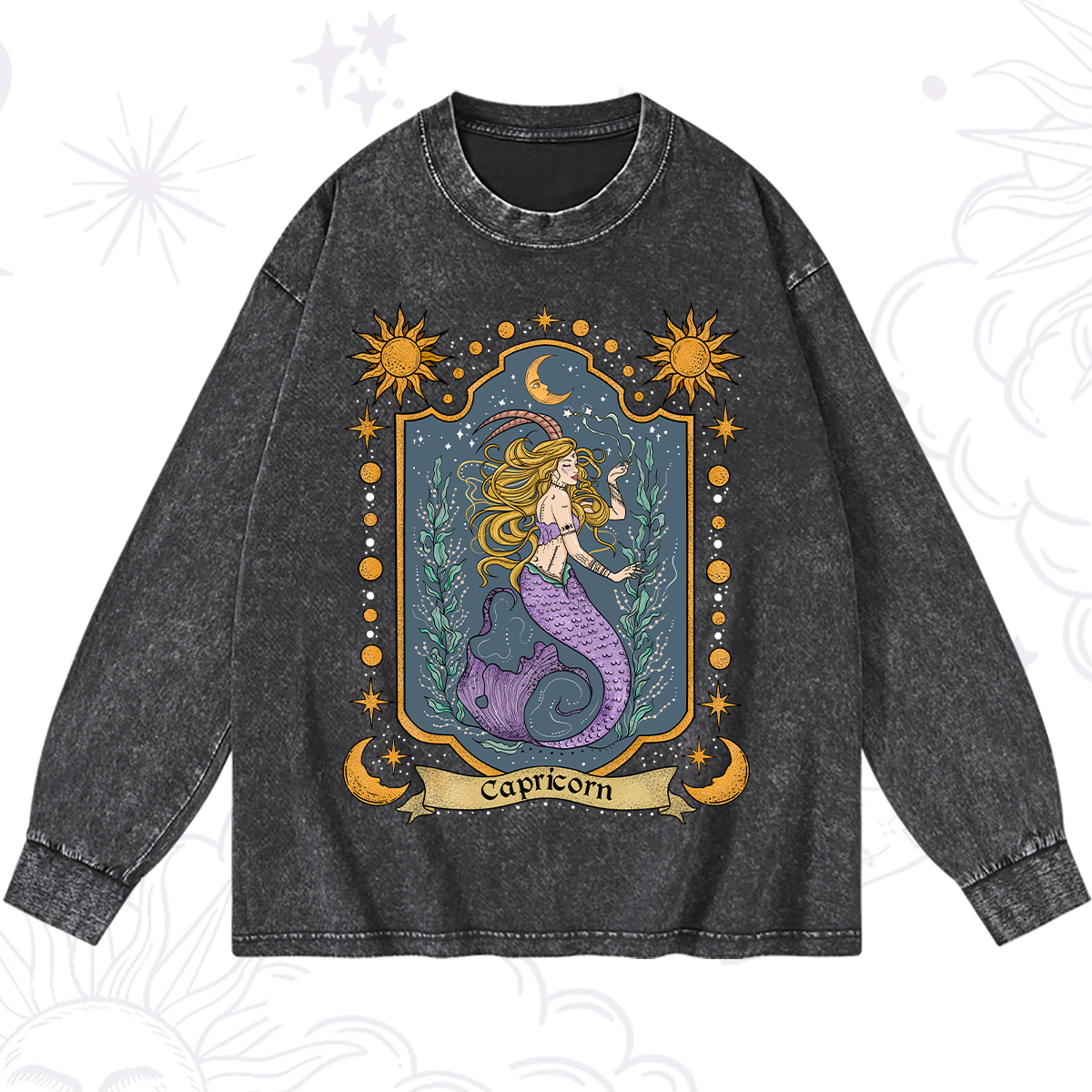 Magic Purplehecate Capricorn Zodiac Washed Long Sleeve Shirt