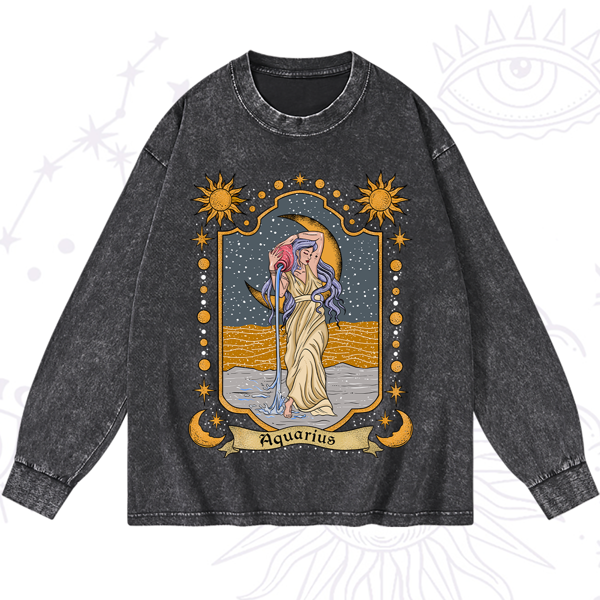 Purplehecate Aquarius Zodiac Washed Long Sleeve Shirt