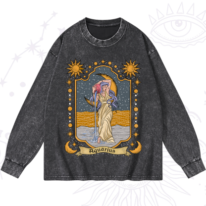 Purplehecate Aquarius Zodiac Washed Long Sleeve Shirt