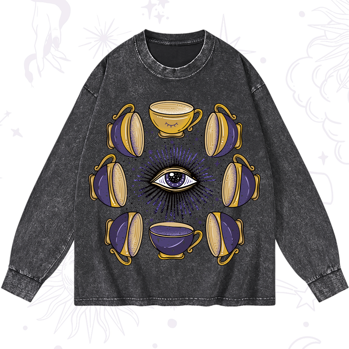 Magic Purplehecate Moon Phase Coffee Lover Washed Long Sleeve Shirt