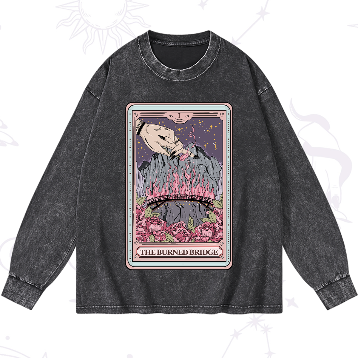 Magic Purplehecate The Burned Bridge Tarot Washed Long Sleeve Shirt